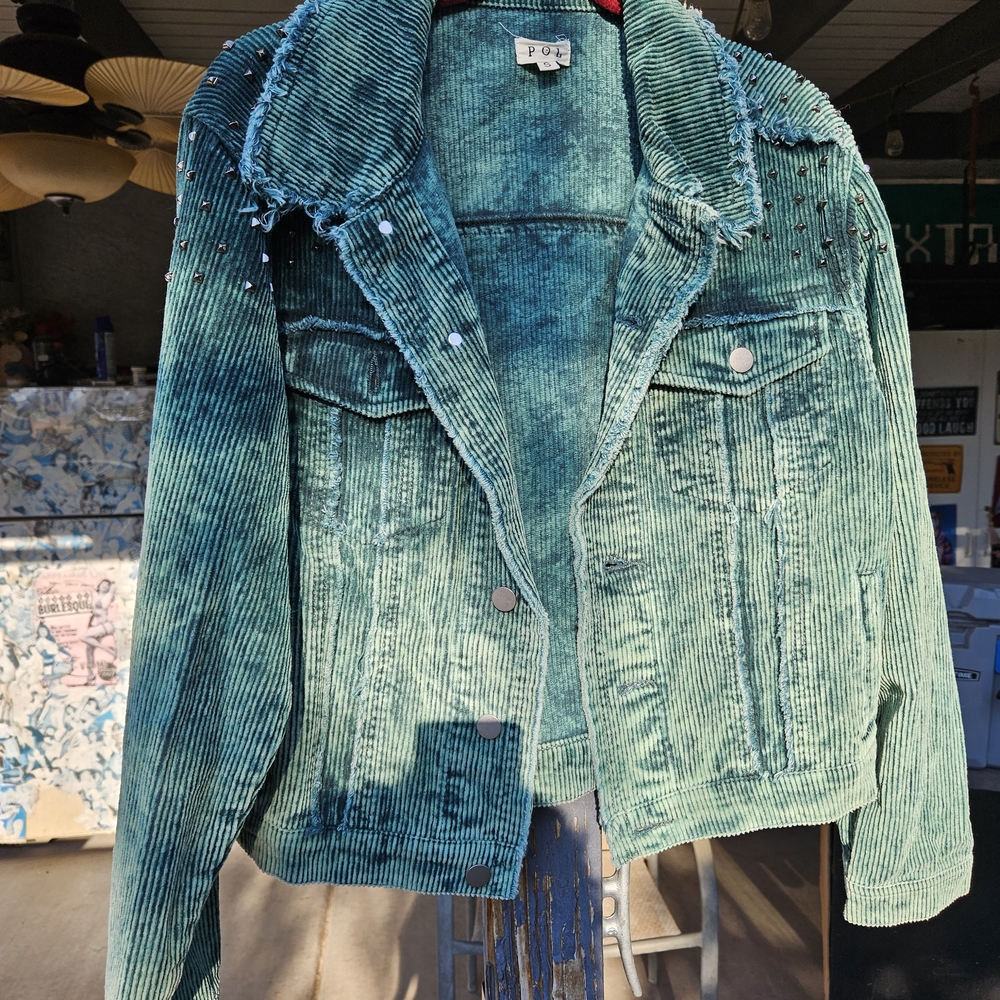 POL Forest Green Corduroy Jacket with Stud Accents